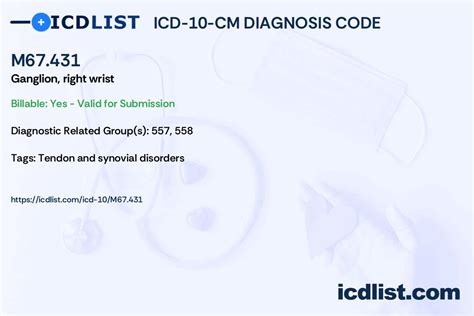 icd 10 code for right wrist ganglion cyst|M67.431 ICD 10 Code